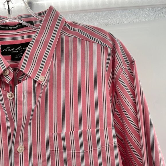 Eddie Bauer Men's Relaxed Fit Button Up Shirt Pink/Multi Striped Large Tall - Picture 4 of 9